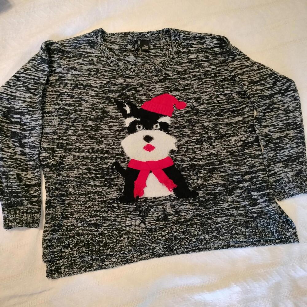 New Directions UGLY CHRISTMAS SWEATER Black PUPPY DOG Hat‎ Scarf 2XL